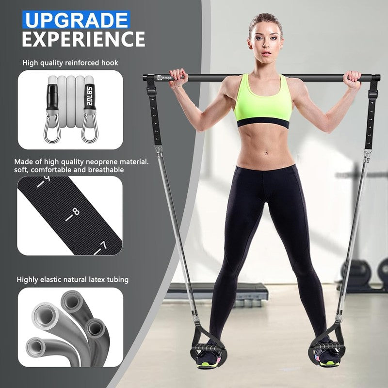 Pilates Bar Kit w/ Stackable Resistance Bands Full Body Home Gym Exercise7