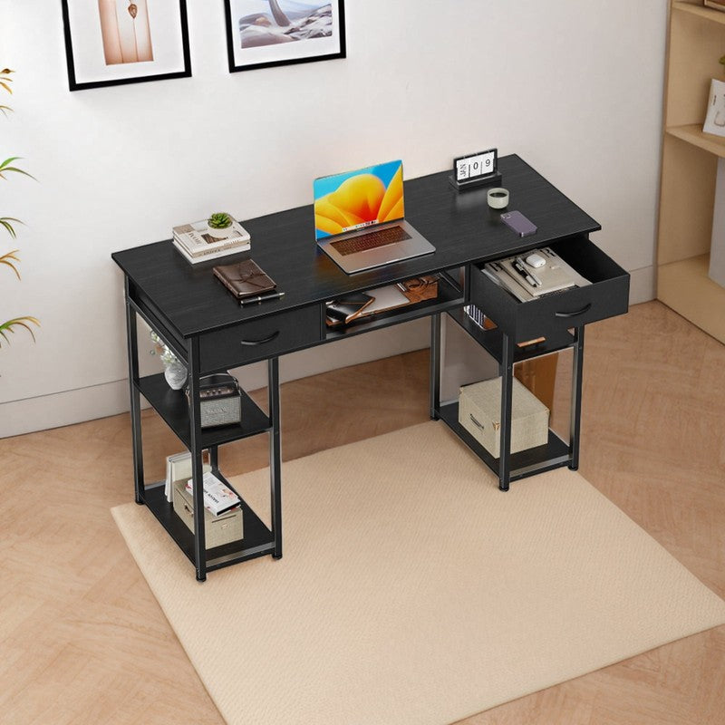 48" Small Desk w/ Fabric Drawers & Shelves Computer/Writing Desk Black4