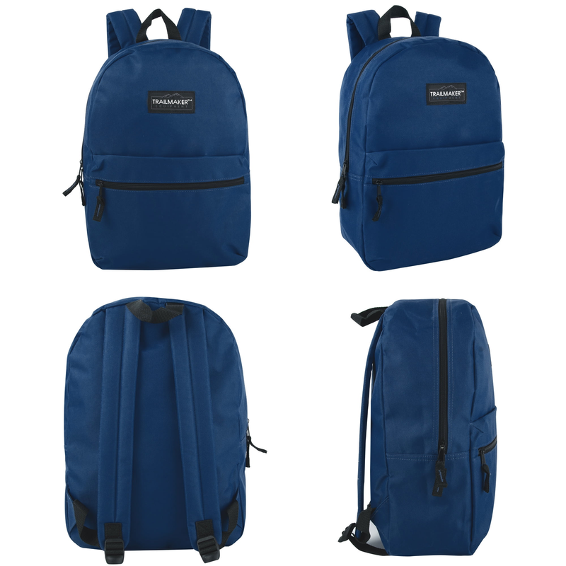 Navy Blue Classic Backpack 17" Dual Zipper Travel Bookbag4