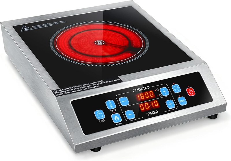 Dual Coils Design of Stainless Steel Single Burner Electric Cooktop, 1800W Comme0