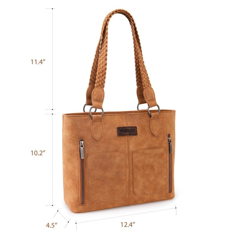 Wrangler Distressed Tote Bag Women Western Purse Multi Pocket Shoulder Bag Tan2