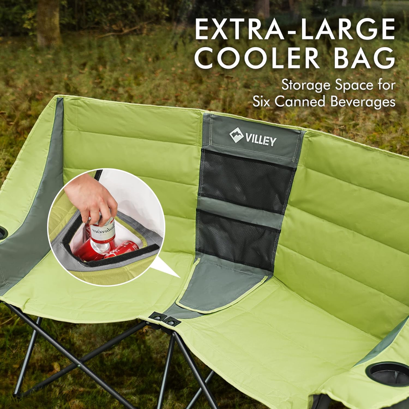 Heavy Duty Double Camping Chair w/ Cooler Bag Cup Holders 600lb Load5