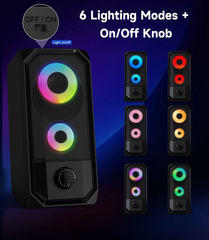RGB Gaming Computer Speakers USB Powered Stereo 3.5mm for PC Laptop Desktop2