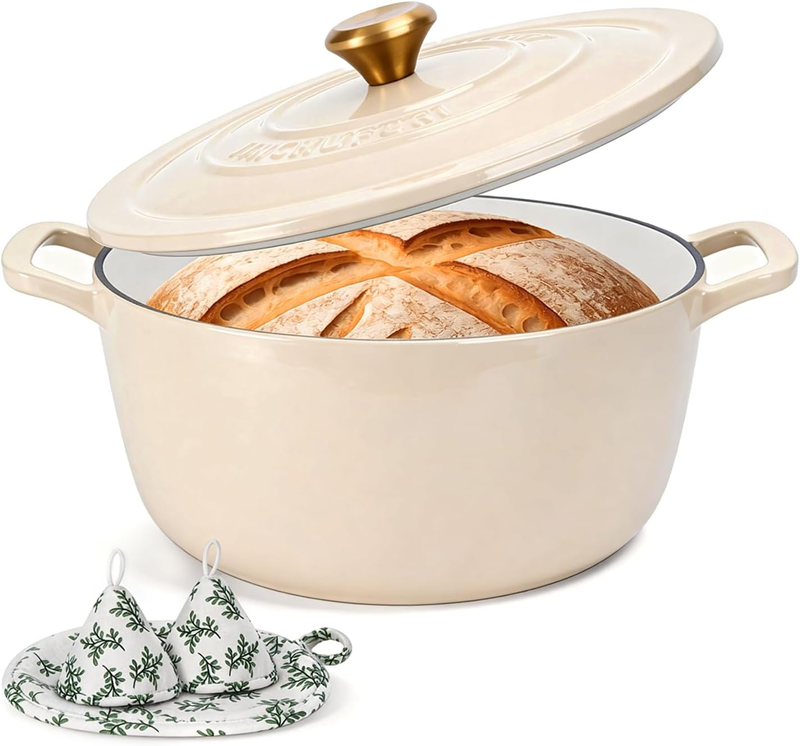 5QT Cast Iron Dutch Oven w/ Lid Sourdough Bread Baking Pot0