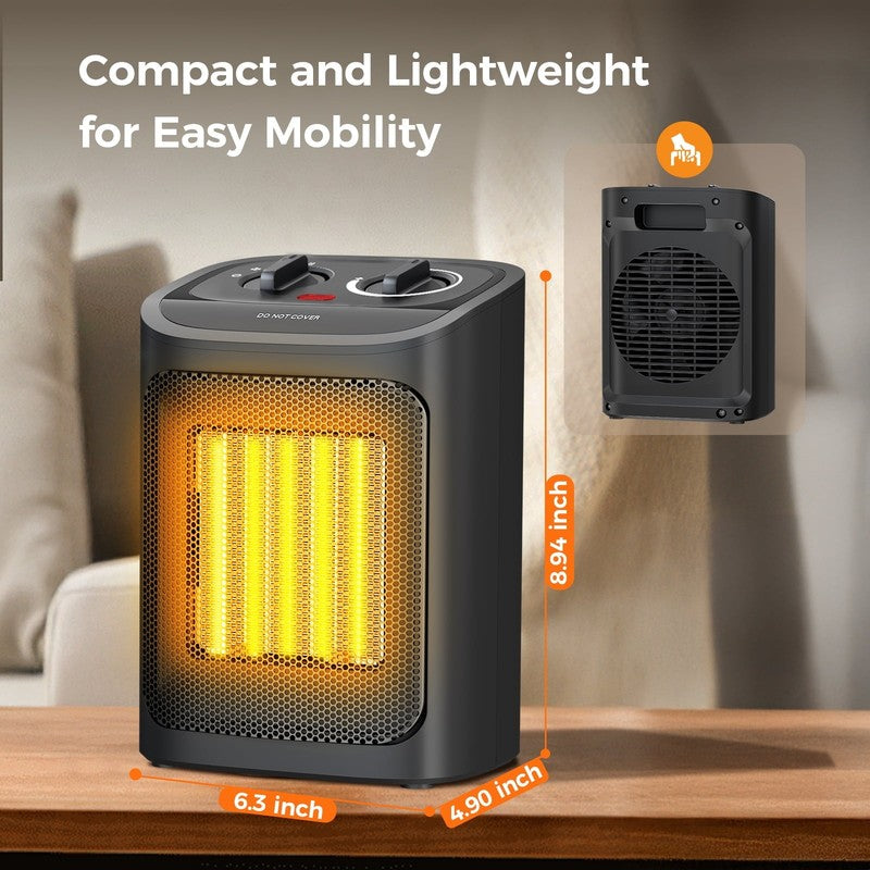750W/1500W Ceramic Space Heater, 2S Heat, Small, Safe, for Indoor Use, Black5