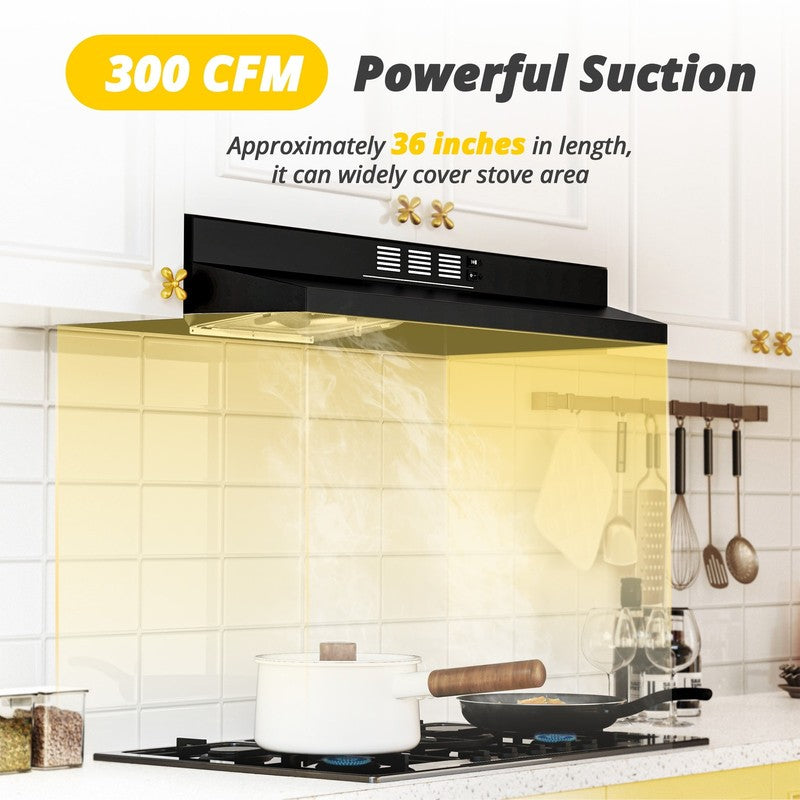 Black 36" Under Cabinet Range Hood 300CFM 2-Speed Ducted/Ductless3