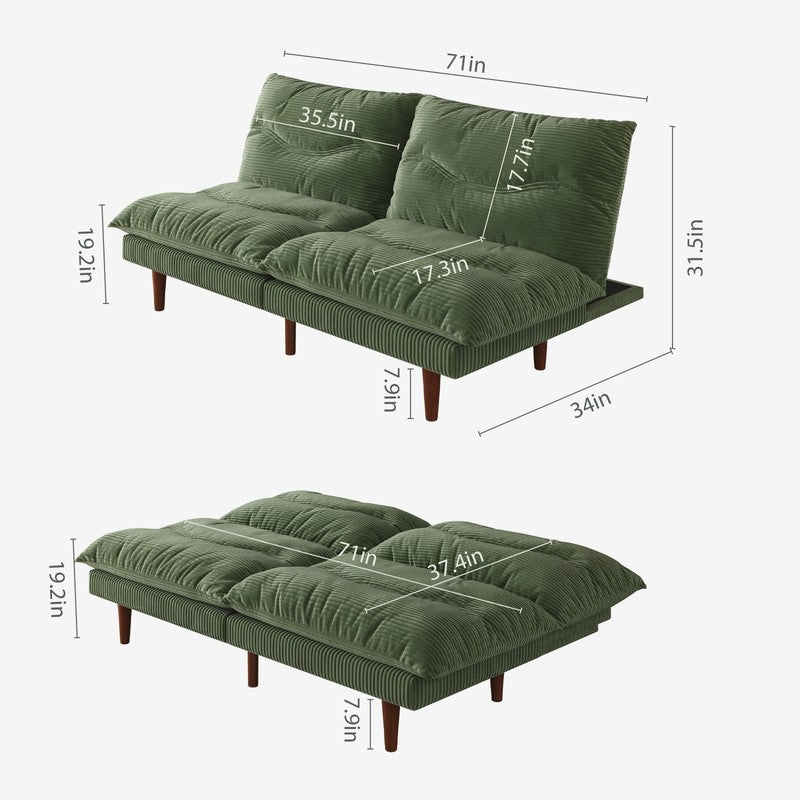 71" Corduroy Futon Convertible Sofa Bed, Loveseat Sleeper Sofa Couch for Living 5