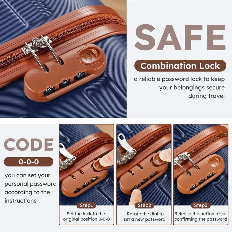 4 Piece Luggage Set Hardside Spinner Suitcase 16 20 24 28 Inch Navy Blue Tan9