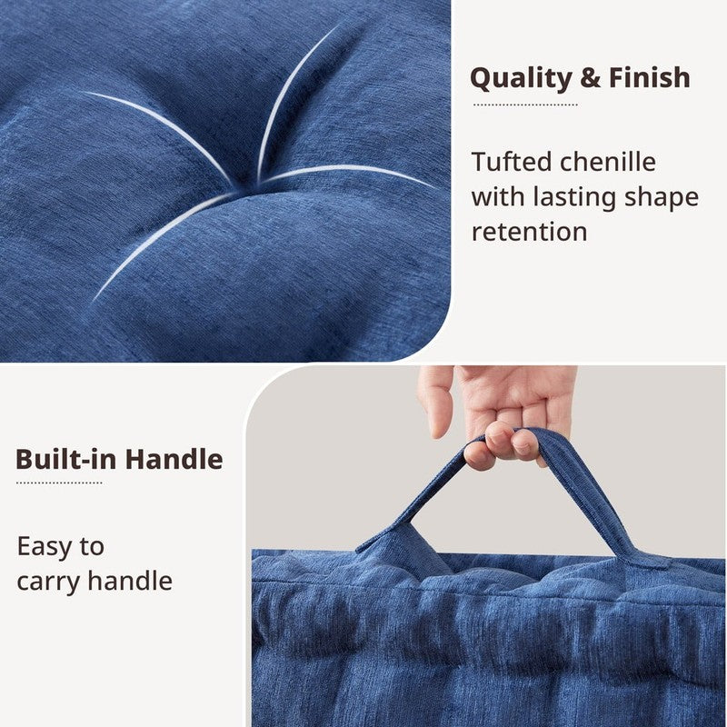 Large Tufted Floor Pillow 24"x24" Chenille Meditation Cushion Navy1