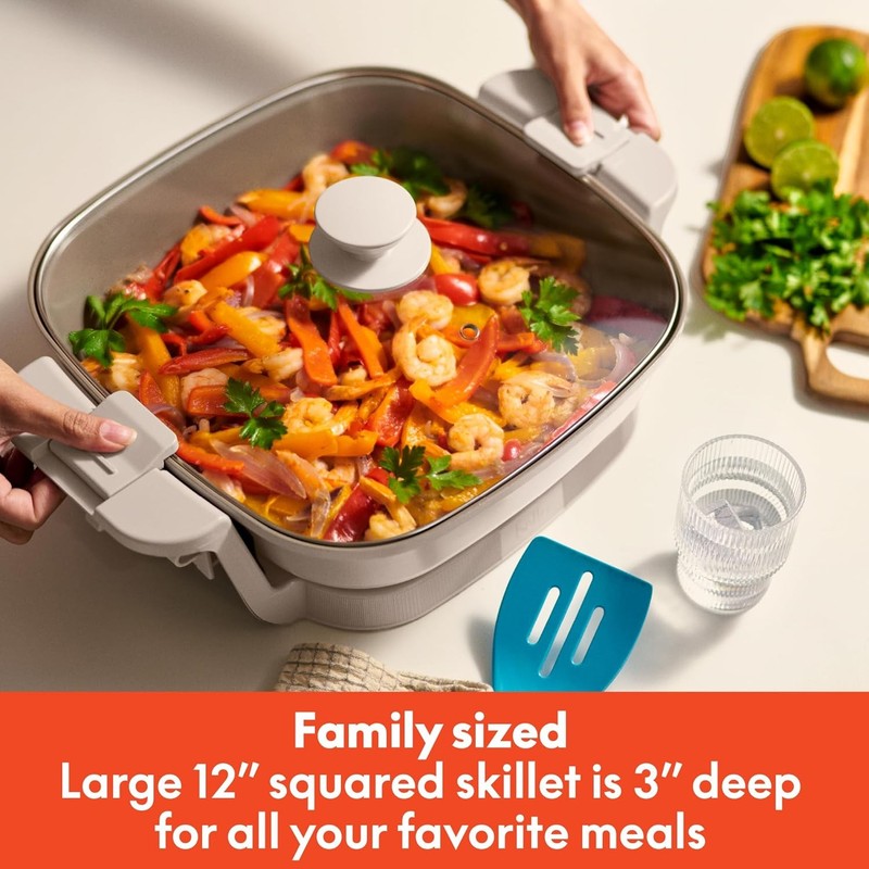 1200W Electric Skillet w/ Ceramic Coating Glass Lid Adjustable Temp2