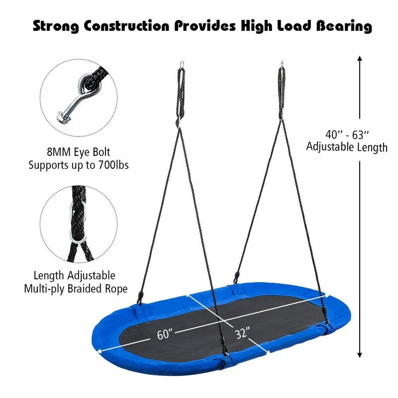 60" Saucer Tree Swing, Adjustable Outdoor Kids Giant Oval Platform, Blue9
