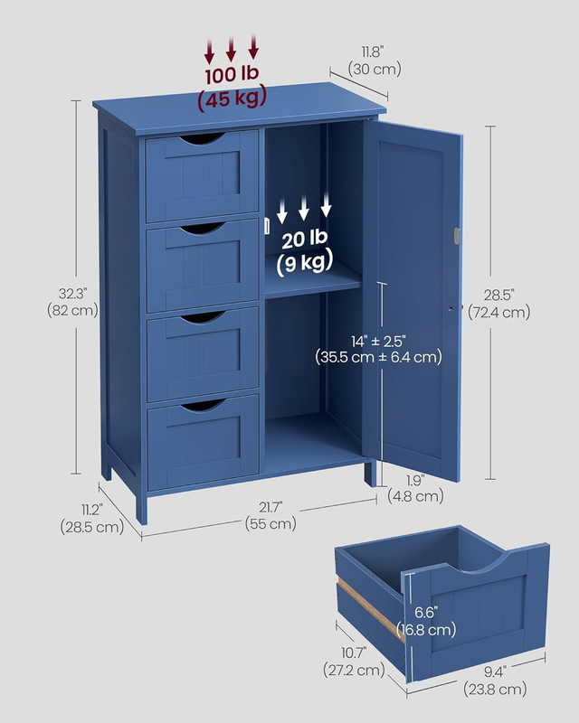 Floor Storage Cabinet Drawer Door Adjustable Shelf Bijou Blue Organizer2