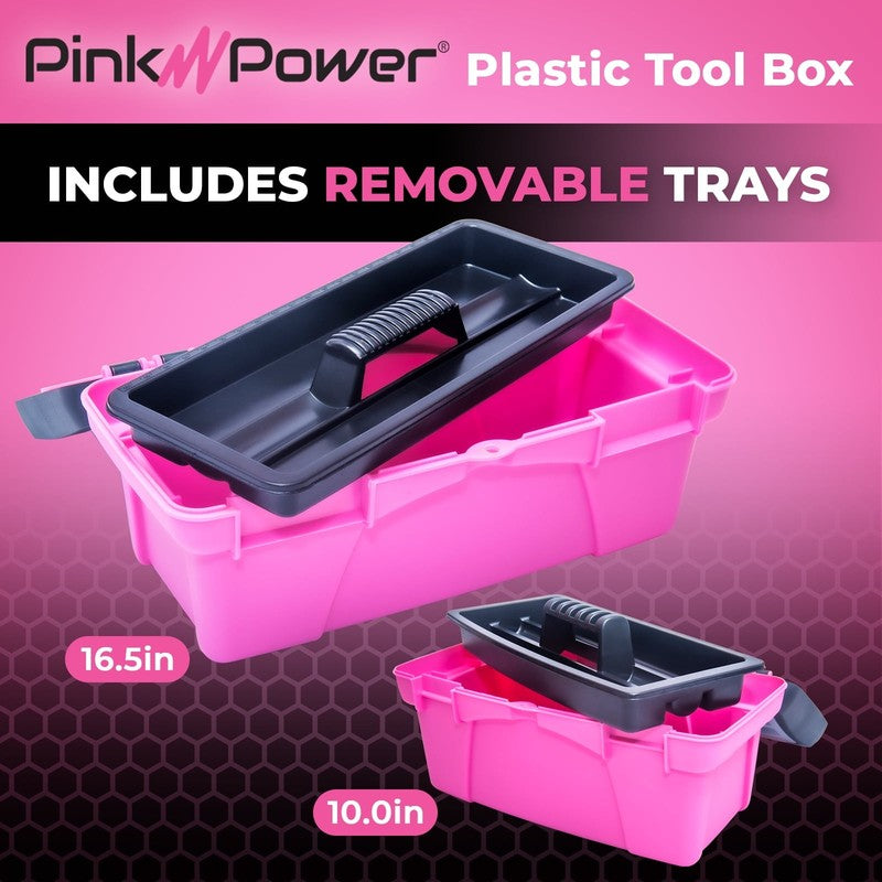 Pink Tool Box for Women - Sewing, Art & Craft Organizer Box Small & Large Plasti1