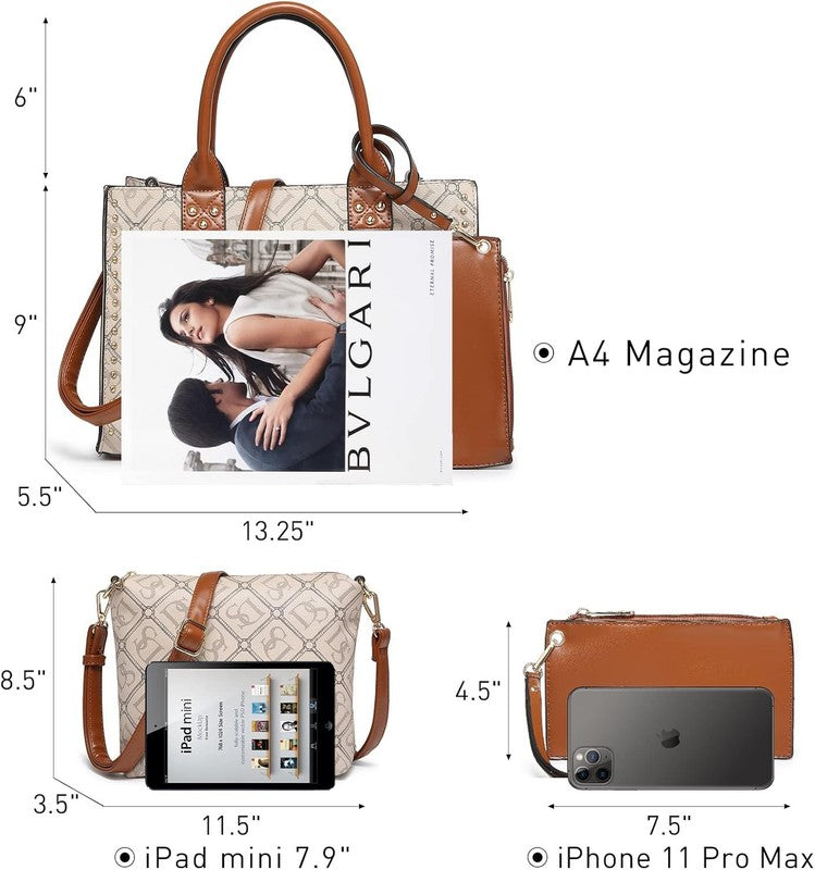 3Pc Women’s Handbag Set Tote Satchel Shoulder Top Handle Purse Wallet2