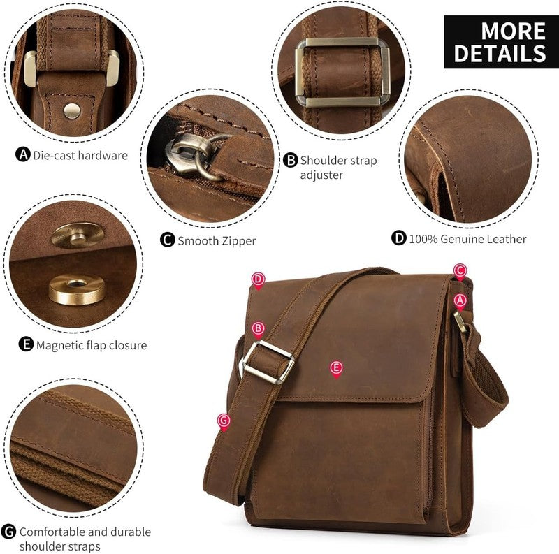 Leather Messenger Crossbody Bag Men Work Business Casual Adjustable Strap3