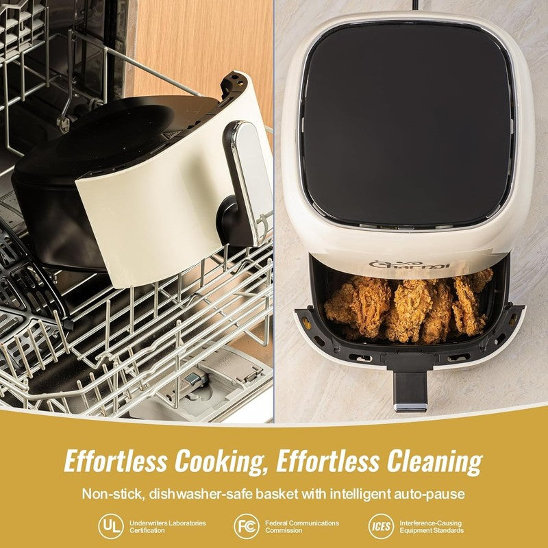 5QT Air Fryer Retro Design Cream White, Touchscreen, 8 Presets, Auto Shutoff5