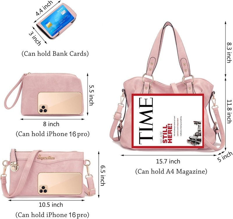 Women Fashion Handbag Set 4PCS Shoulder Bag Satchel Hobo Tote Purse4
