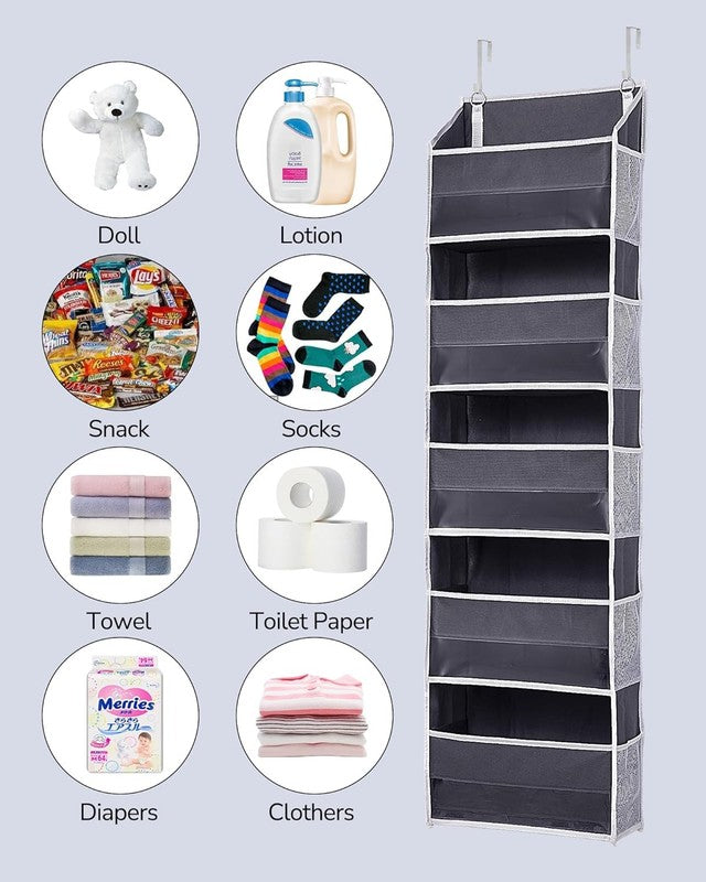 1 Pack over Door Organizer with 5 Large Pockets 10 Mesh Side Pockets, 44 Lbs Wei5