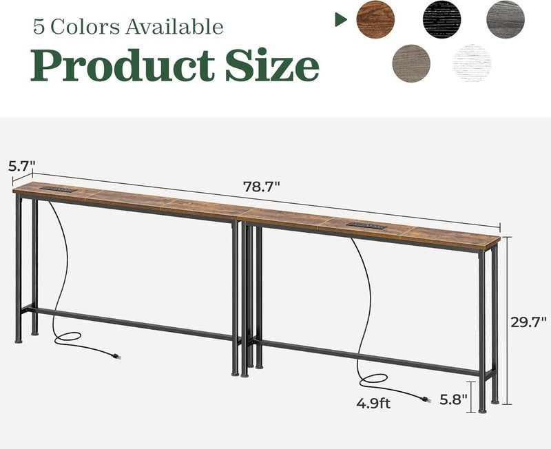78.8 Inch Narrow Console Table with Outlet, Sofa Table Set of 2, behind Couch Ta2