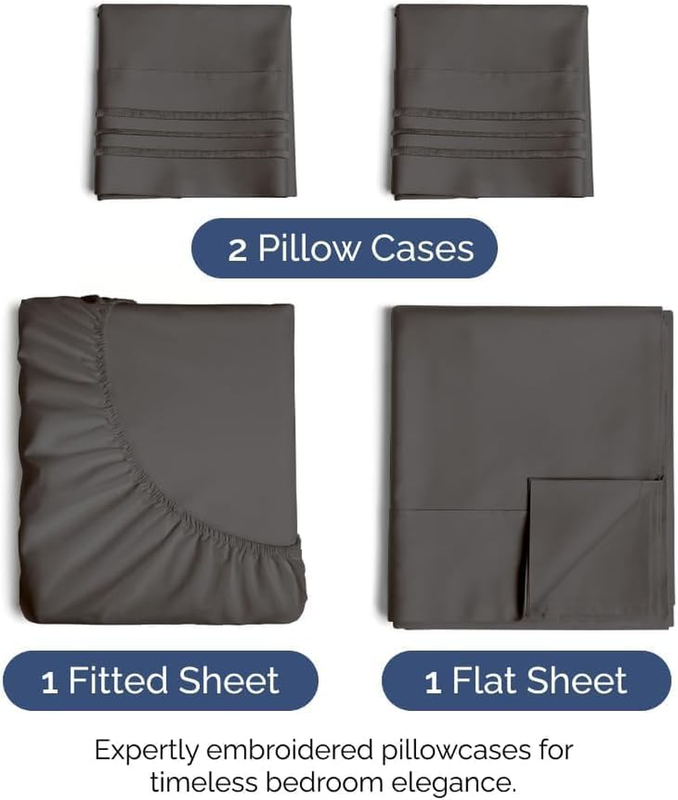 Queen 4 Piece Sheet Set Cooling Hotel Luxury Deep Pocket Charcoal1