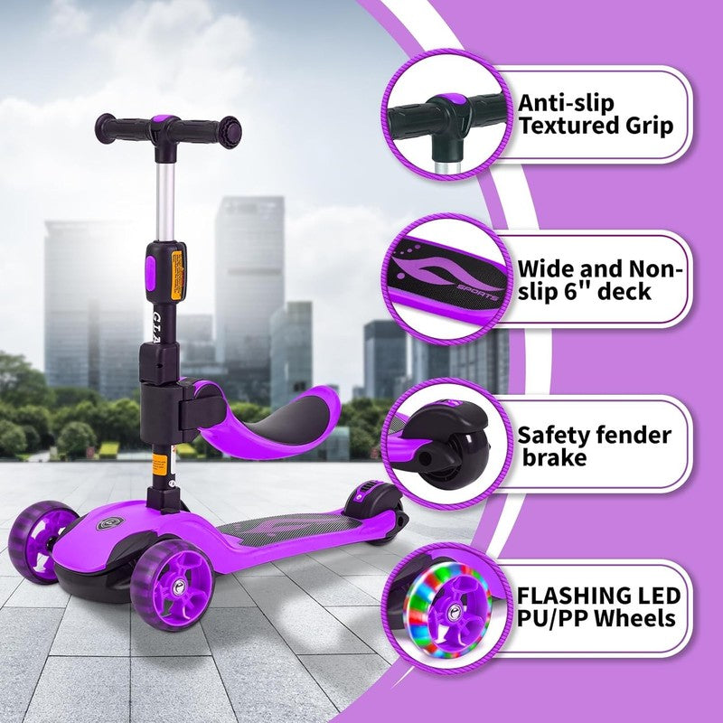 Kids 2 in 1 Folding 3 Wheel Kick Scooter Adjustable Height Safety Lock Ages 3 146