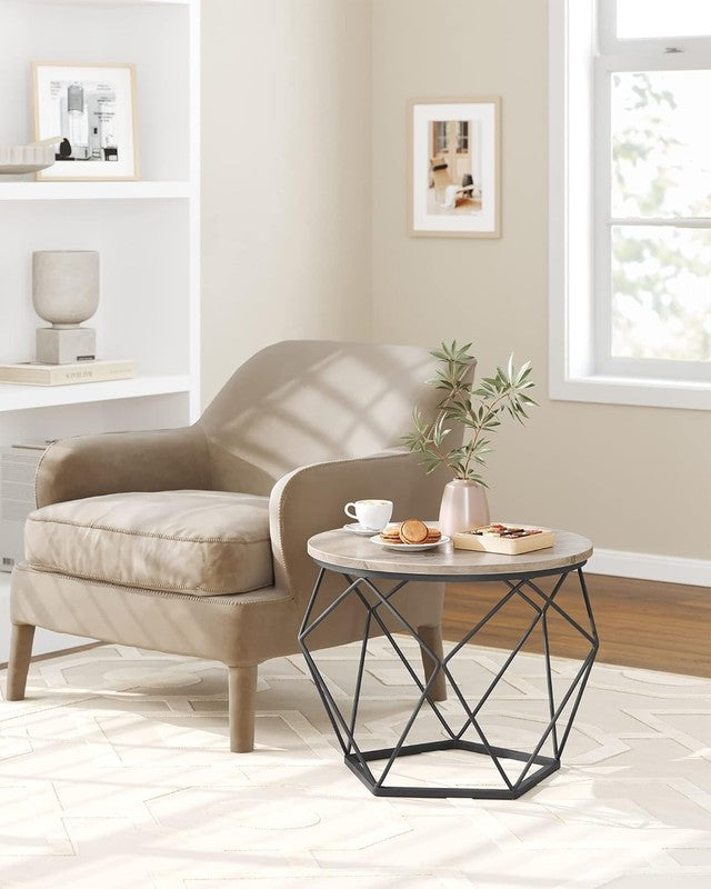 Small Round Coffee Table Set of 2 Steel Frame Side End Tables Greige Black4