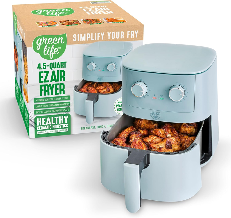 4.5QT Air Fryer, Mechanical Dial Controls, Pfas Free Ceramic Nonstick Drawer, Ad9