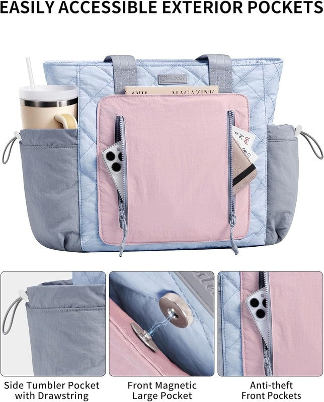 Women’s Puffer Tote Bag Lightweight Quilted Shoulder Handbag Work Laptop Gym3