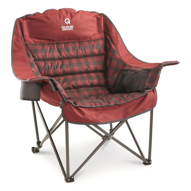 Oversized XL Comfort Padded Camping Chair, 400-Lb. Capacity. Red Plaid10