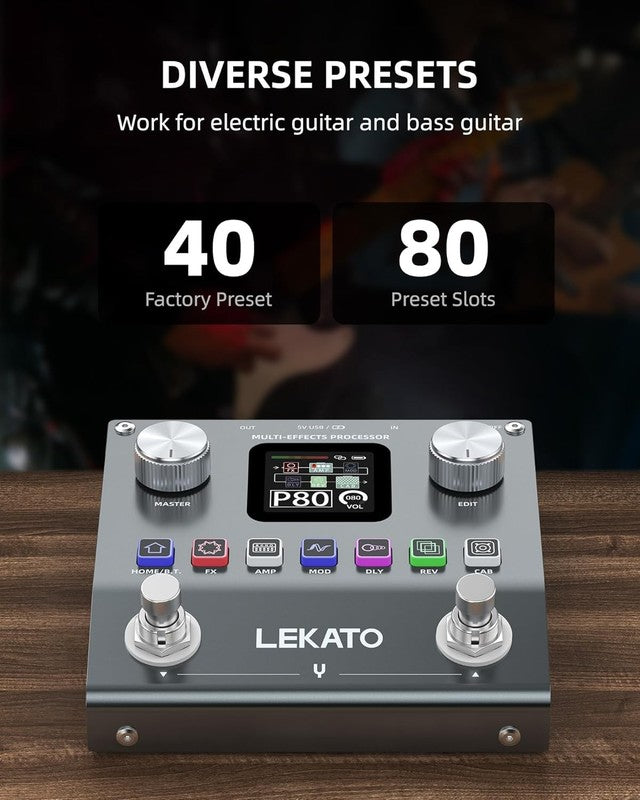 Multi Effects Guitar Pedal Pocket Rechargeable 6 Modules 80 Presets BT Audio2