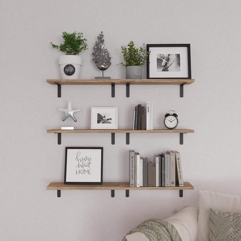 Wood Floating Shelves Set of 6, Shelves for Wall Decor, Farmhouse Shelf for Bedr5