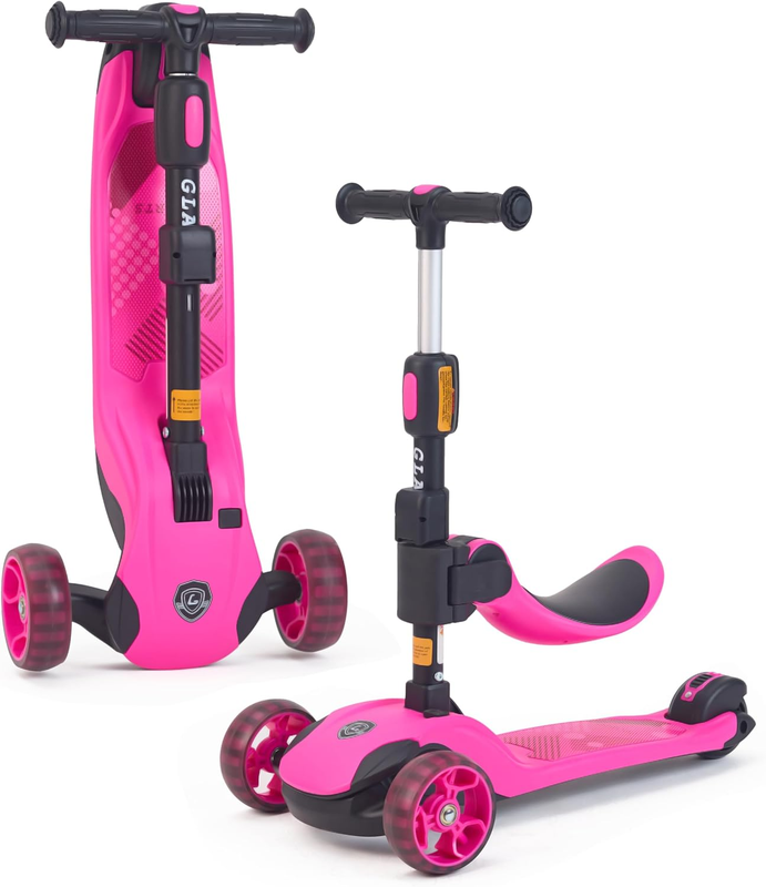 Kids 2 in 1 Folding 3 Wheel Kick Scooter Adjustable Height Safety Lock Ages 3 148