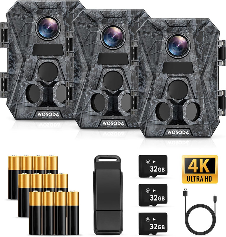 3 Pack 48MP 4K Trail Cameras Night Vision IP66 Motion 120° LCD Wildlife Cam10