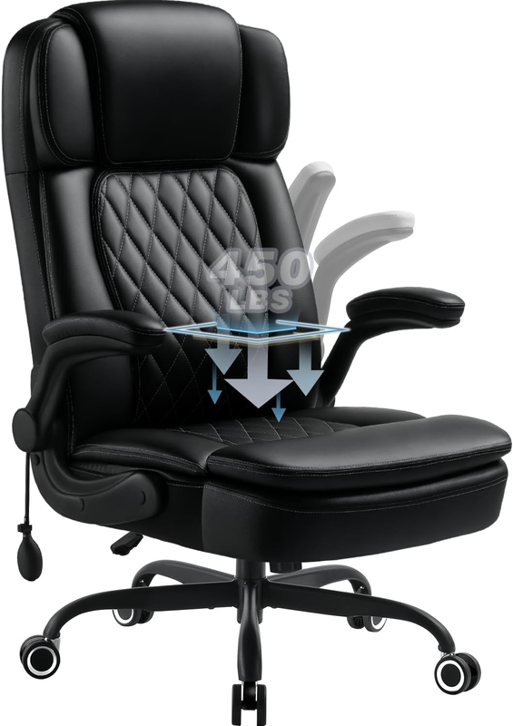 450LBS Big and Tall Executive Office Chair with Flip up Arm, Heavy Duty PU Leath9