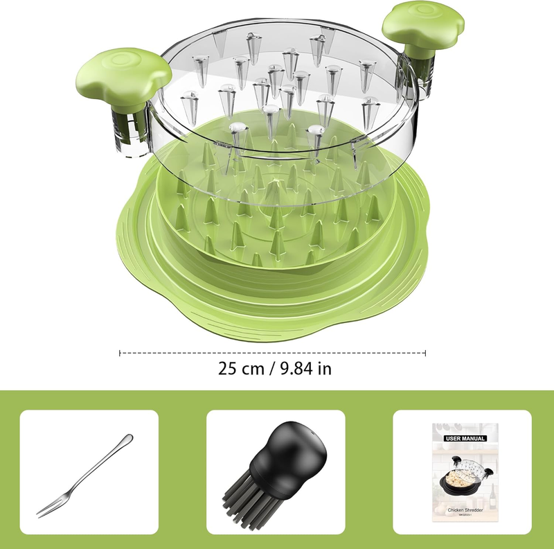 Chicken Shredder Tool Large Twist Meat Shredder BPA Free w/ Brush Fork6