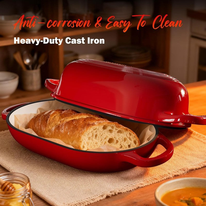 5QT Cast Iron Dutch Oven Bread Kit w/ Banneton Lame Red7
