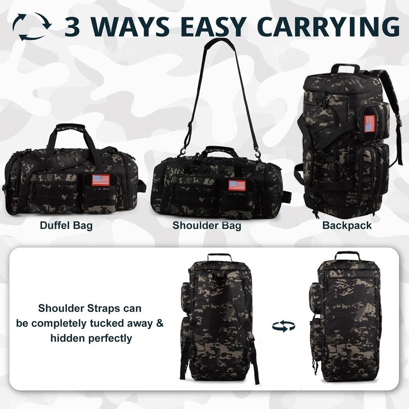 50L Tactical Gym Duffle Backpack 3in1 Travel Bag Shoe Compartment Wet Pocket4