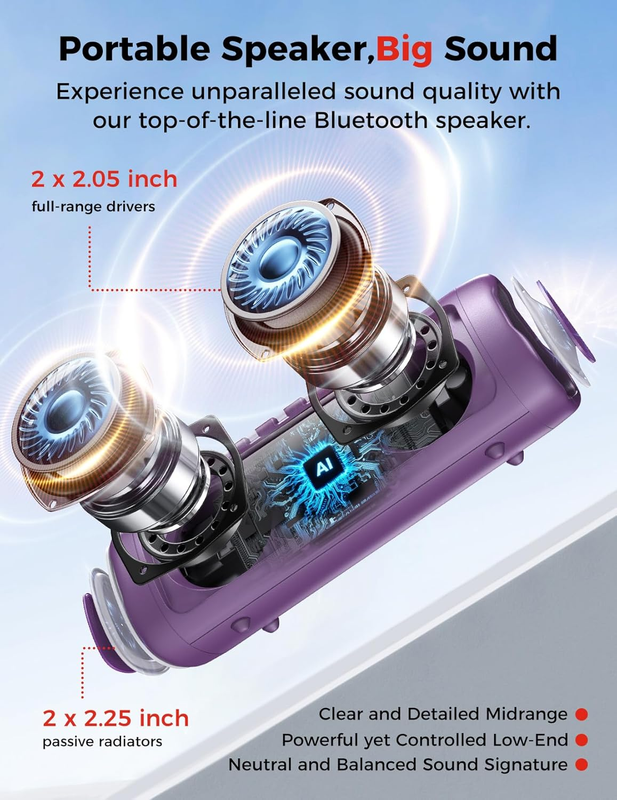 20W Wireless Bluetooth Speaker Waterproof TWS Outdoor Party Speaker Purple1