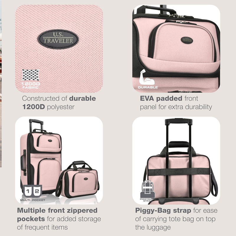Rio Fabric Expandable Carry-On Luggage, Rolling Suitcase, Pink, 2 Wheel Set3