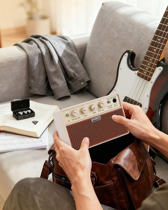 Mini Bass Amp 5W Portable Rechargeable Practice Amp Brown7