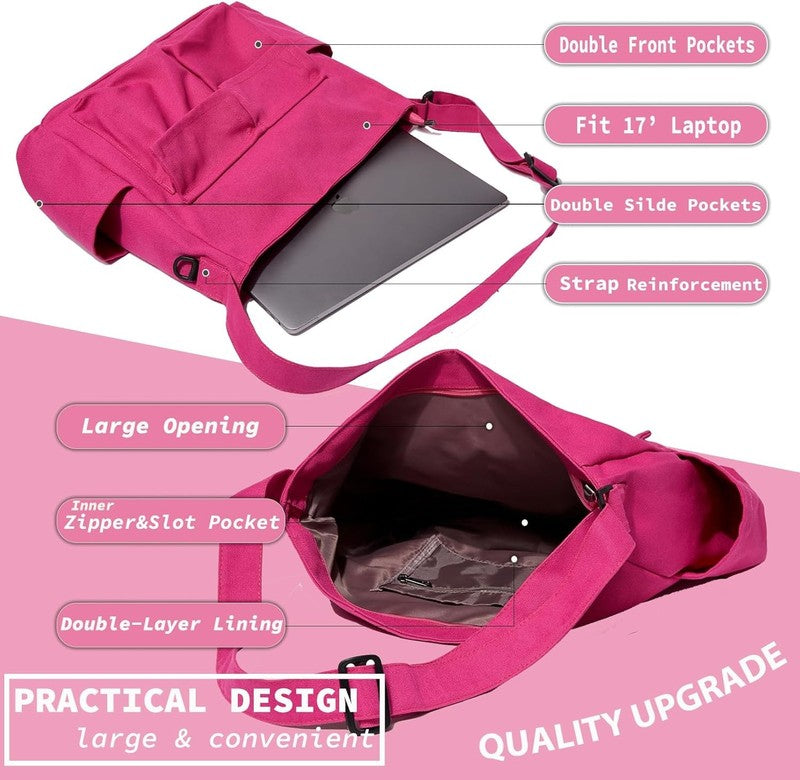 Canvas Messenger Bag Large Hobo Crossbody Multiple Pockets Shoulder Tote Unisex4