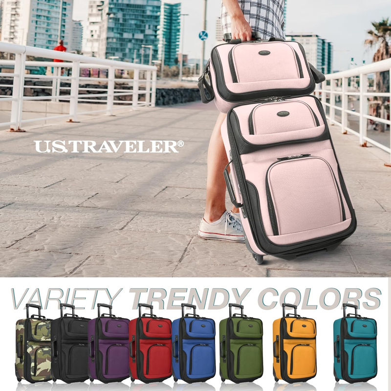 Rio Fabric Expandable Carry-On Luggage, Rolling Suitcase, Pink, 2 Wheel Set2