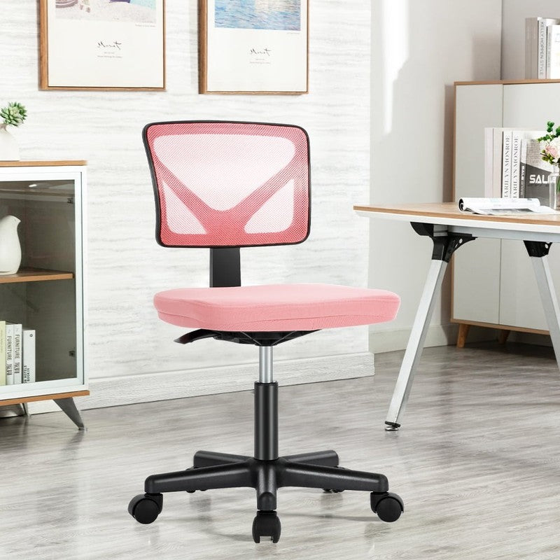 Home Office Desk Chair Armless Mesh Swivel Adjustable Low Back Pink6