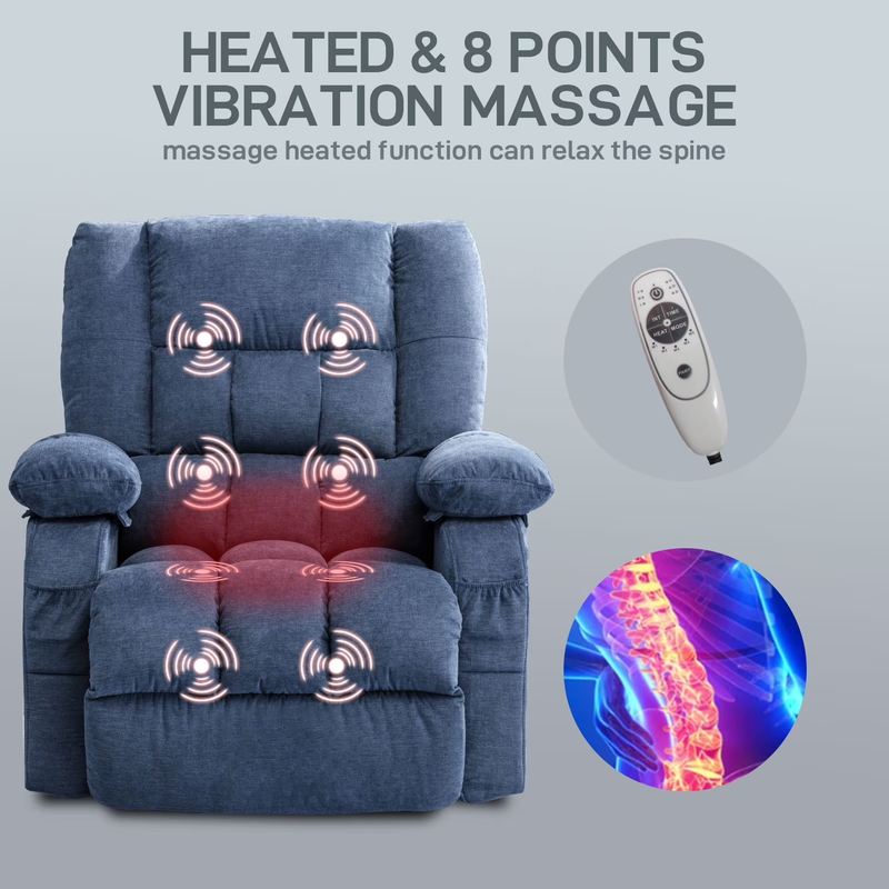 Power Lift Recliner Chair Heat Massage USB Port Infinite Position Blue2