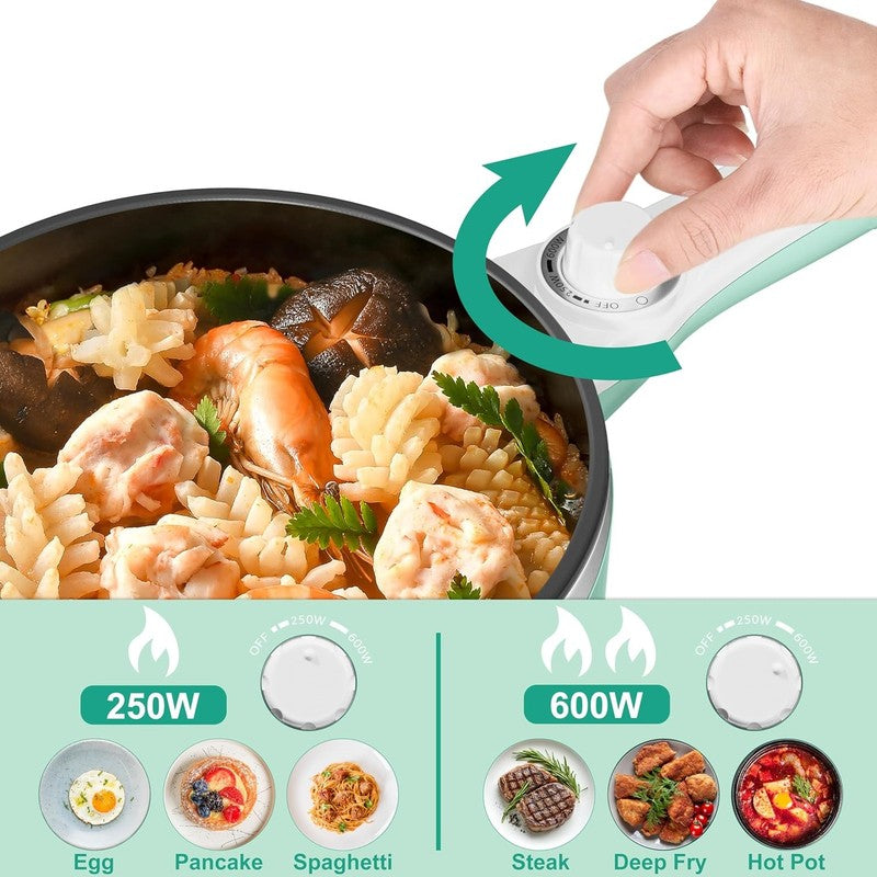 Electric Hot Pot Steamer 1.5L Non Stick Sauté Mini Cooker Temp Control Noodles4