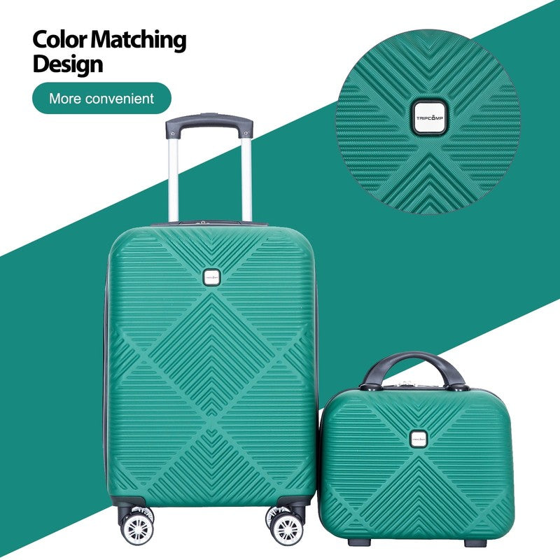 2 Piece Luggage Set Hardside Spinner Wheels Carry On Suitcase Dark Green1