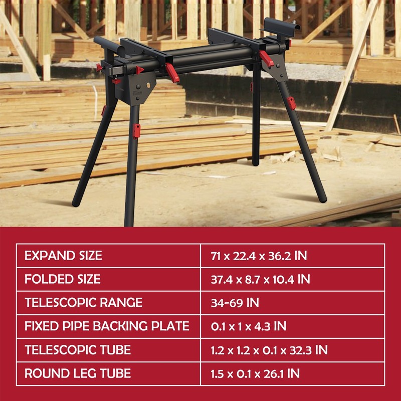 Hyper Stack Heavy Duty Miter Saw Stand 500lb Supports 10ft Boards4