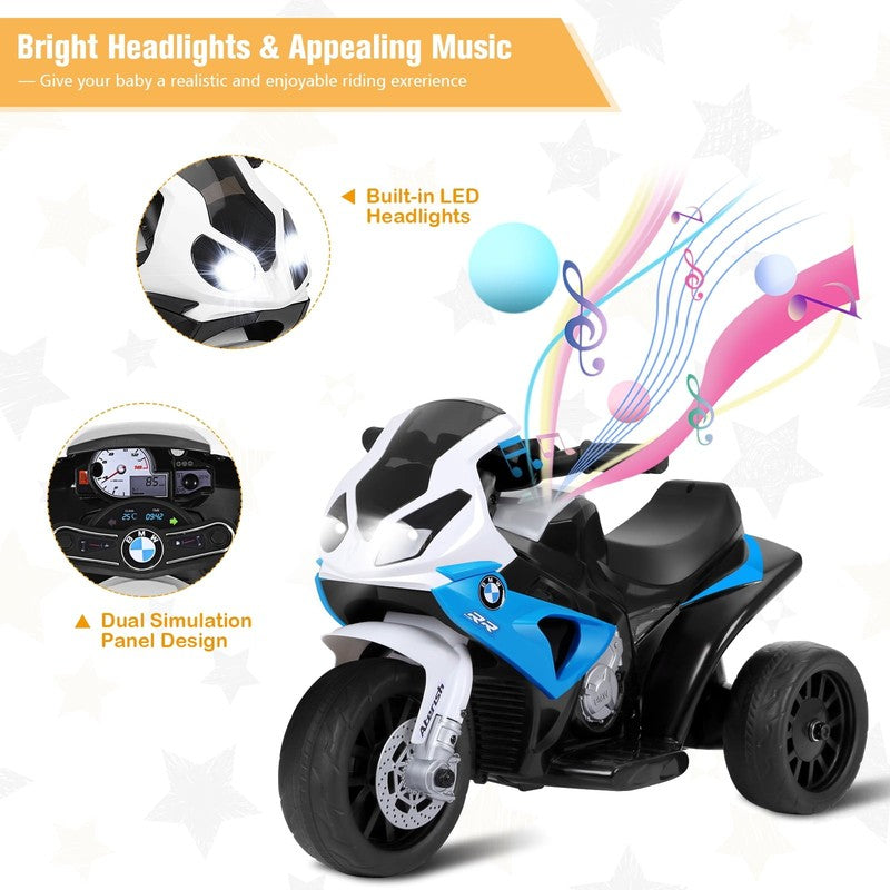 6V Licensed Kids Electric 3-Wheel Motorcycle Ride-On Blue with Music & Light5