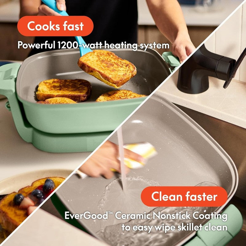 1200W Electric Skillet w/ Ceramic Coating Glass Lid Adjustable Temp3