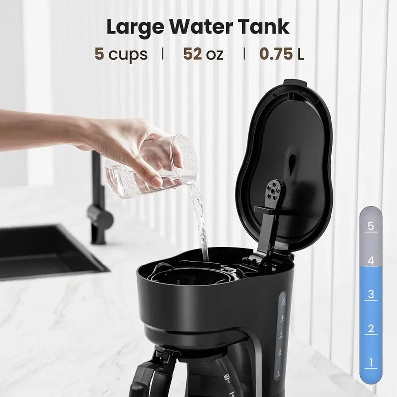 Programmable 5 Cup Drip Coffee Maker 0.75L Glass Carafe Keep Warm 2H Timer2